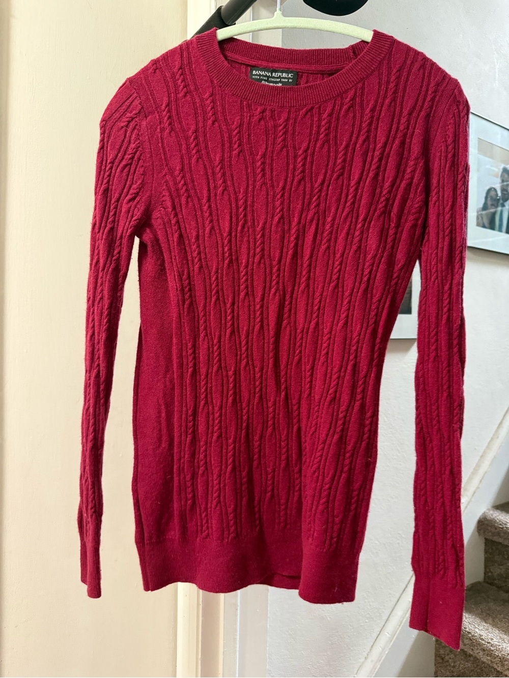 Banana Republic Women's Red Cable Knit Crew Sweater